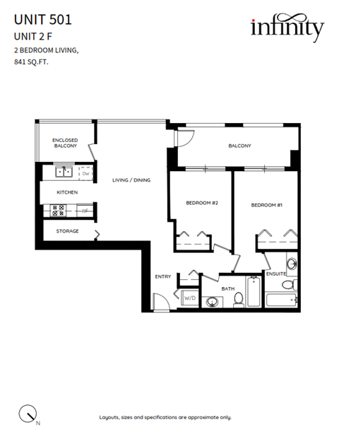 Floor plan for 2 beds, 2 baths